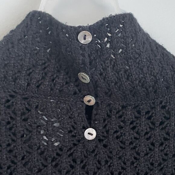 Garnet Hill Silk Cashmere Crochet Sweater Size Small Mock Neck Black Preppy - Picture 12 of 16